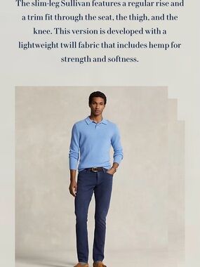 Ralph Lauren Polo Men’s Slim Fit Mid Rise Dark Wash Denim Jeans